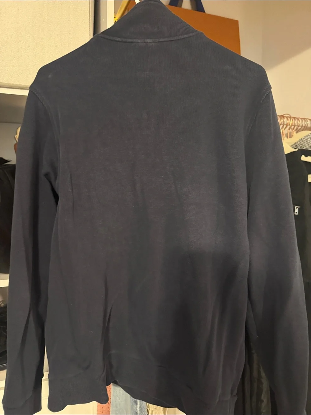 Lacoste Men's Navy Zip-Up Pullover with Orange Collar Trim